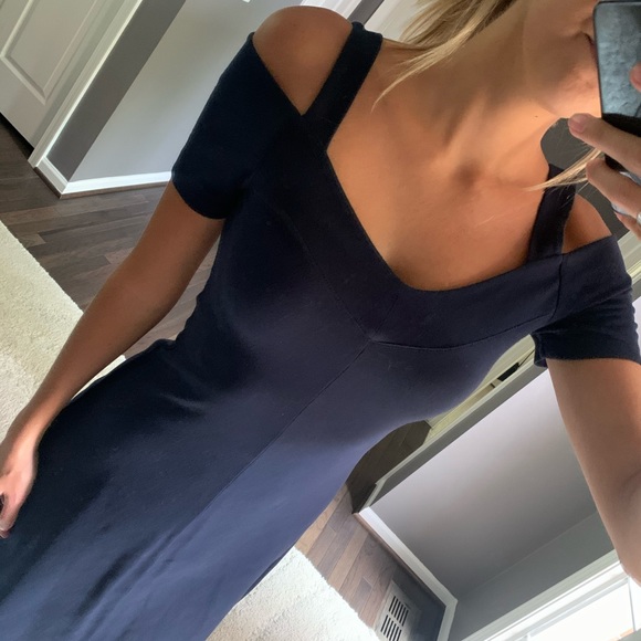 Three Dots Navy Blue Short Sleeve Dress - Picture 2 of 7